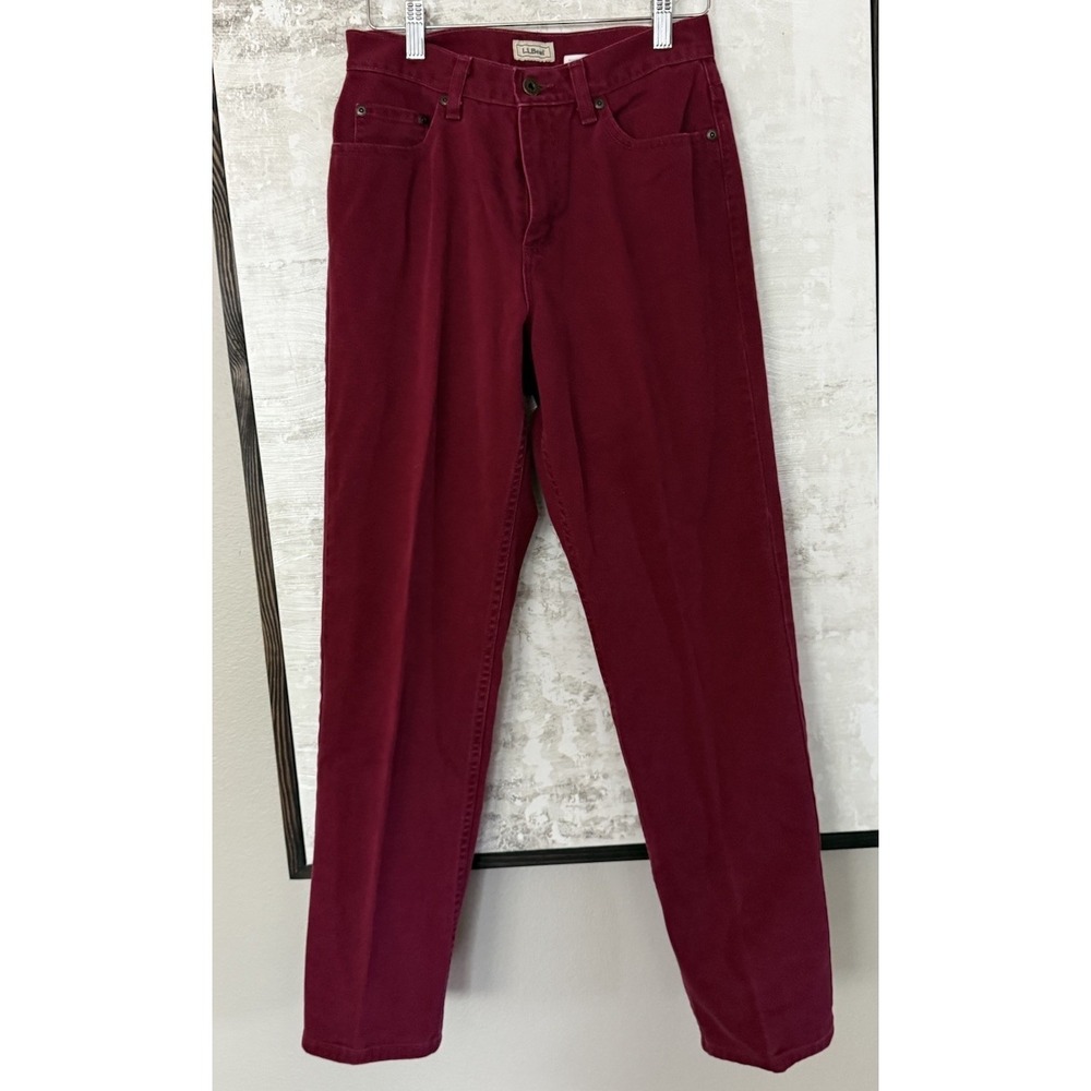LL Bean Classic Fit Straight Leg Jeans Denim Pant Sz 4R Burgundy Red Solid Color